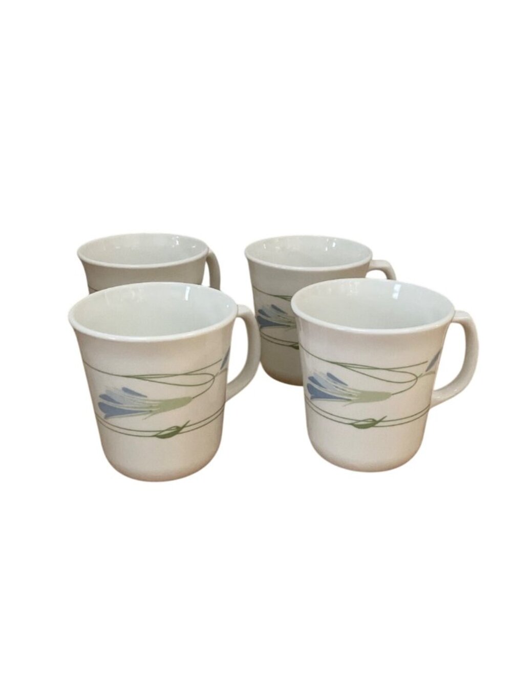 Vintage Corelle Corning Blue Wreath Coffee Mugs 8 oz 1980s Made in USA Set of 4